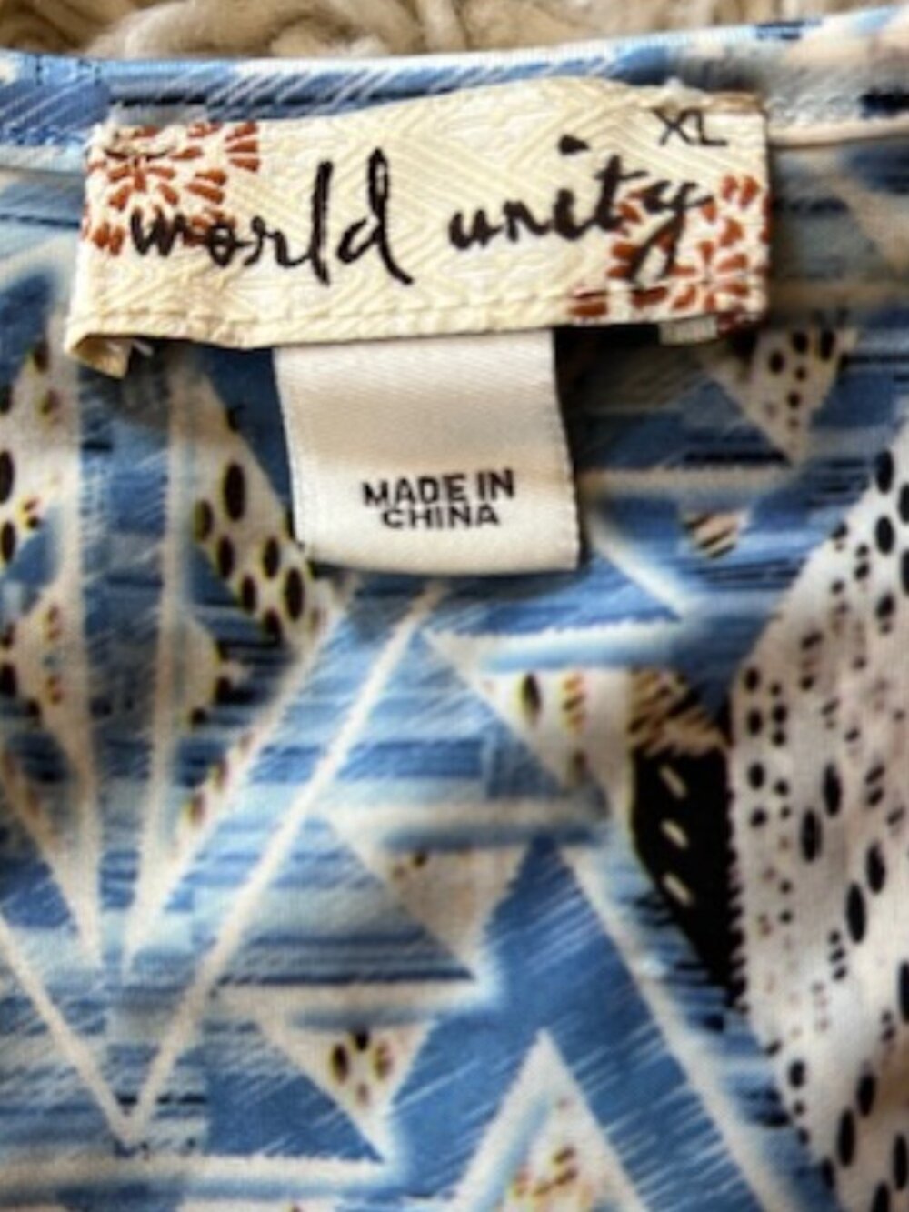 World Unity Women Short SLV Aztec Boho Embroider Blue Geometric Shift Dress XL - Picture 10 of 11